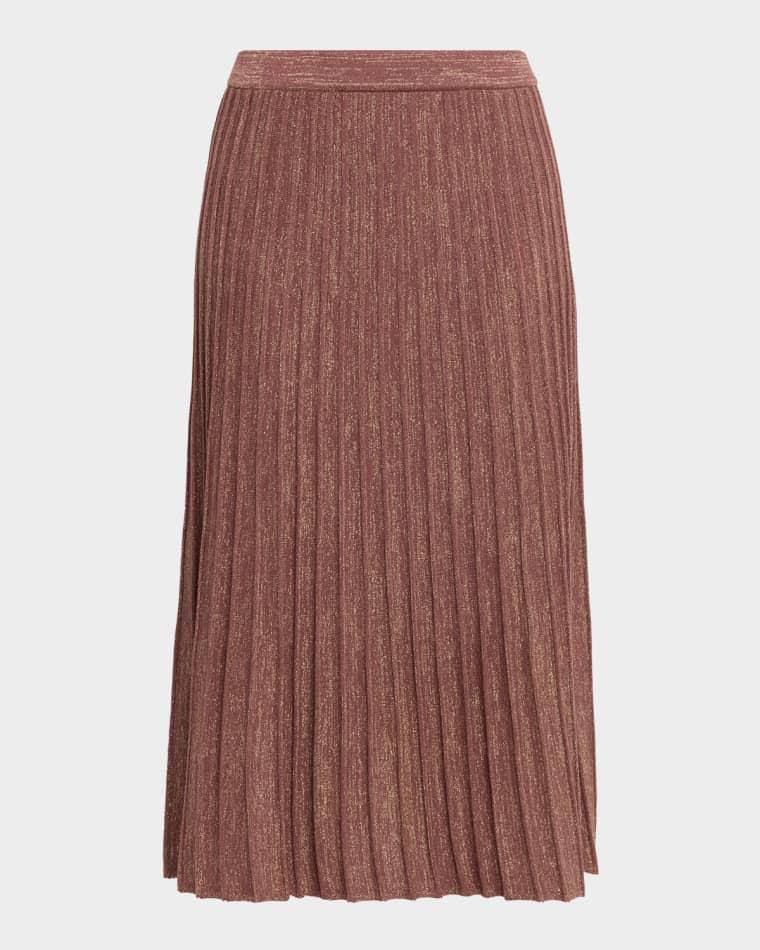 A-Line Shimmer Rib Knit Midi Skirt by MISOOK