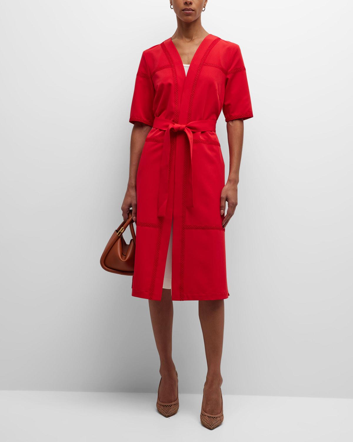 Belted Lace Applique Duster Jacket by MISOOK