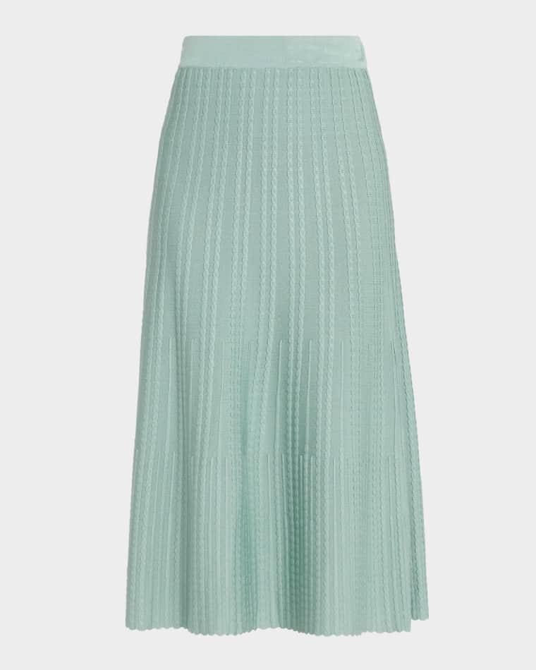 Lightweight A-Line Ribbed Knit Midi Skirt by MISOOK