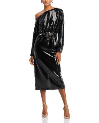 Sequined One Shoulder Midi Dress by MISOOK