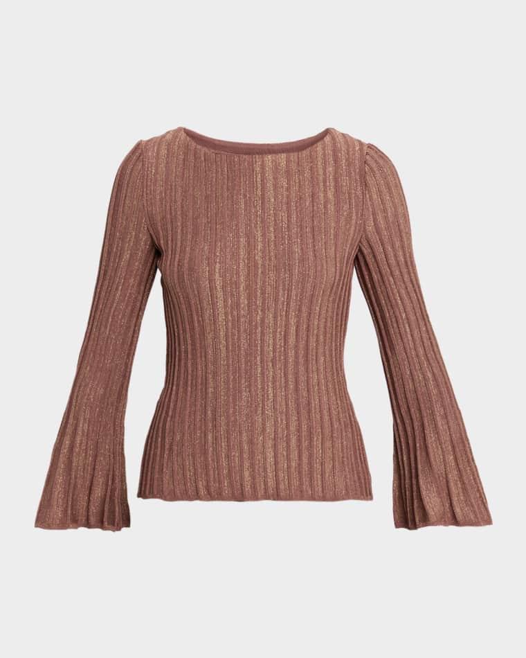 Shimmer Flare-Sleeve Rib Knit Tunic by MISOOK