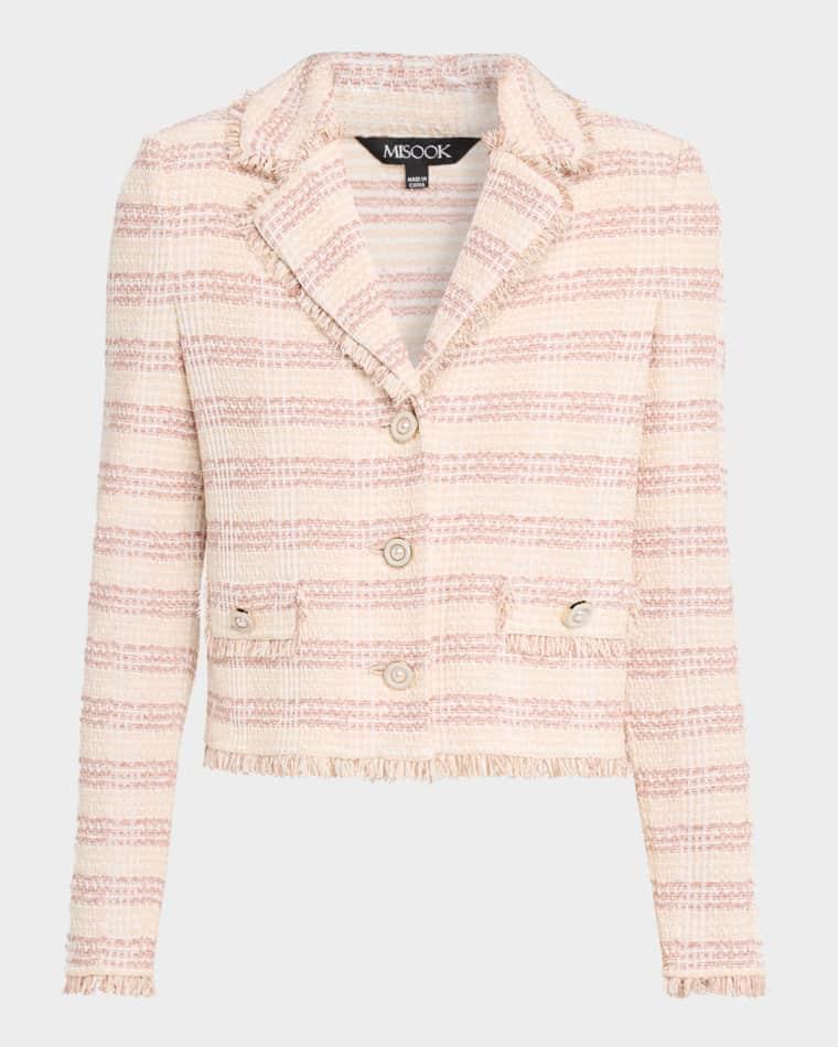 Striped Fringe-Trim Knit Crop Jacket by MISOOK