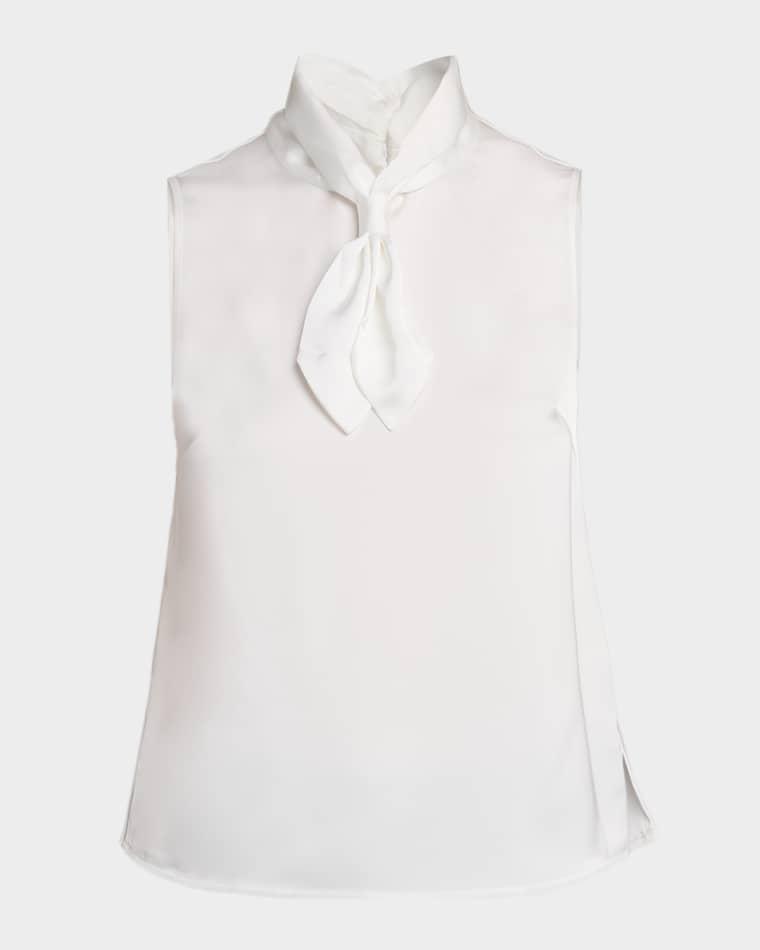 Tie-Neck Sleeveless Crepe De Chine Blouse by MISOOK