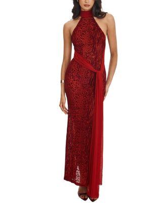 Cerise Burnout Velvet Multiwear Mesh Ribbon Maxi Dress by MISS CIRCLE