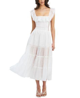 Eden Square Neck Ruffle Trim High Waist Midi Dress by MISS CIRCLE