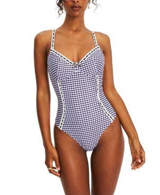 Gigi Gingham Lace Strap Backless Swimsuit by MISS CIRCLE