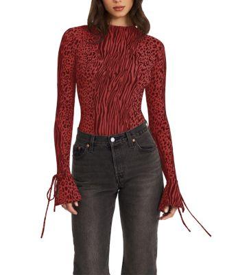 Ibera Animal Burnout Velvet Long Sleeve Bodysuit by MISS CIRCLE