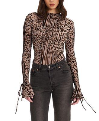 Ibera Animal Print Burnout Velvet Long Sleeve Bodysuit by MISS CIRCLE