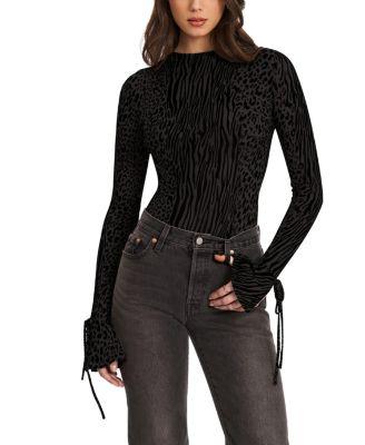 Ibera Print Burnout Velvet Long Sleeve Bodysuit by MISS CIRCLE