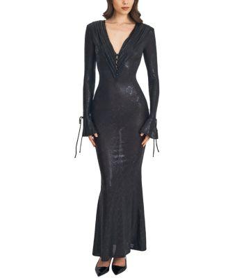 Ilysia V-Neck Plunge Snakeskin Mermaid Hem Maxi Dress by MISS CIRCLE