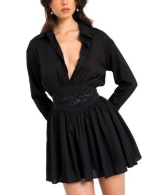 Jamila Embroidered Waist Shirt Style Mini Dress by MISS CIRCLE