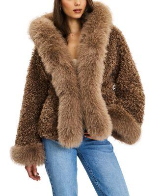 Kali Jumbo Faux Fur Trimmed Teddy Coat with Hood by MISS CIRCLE