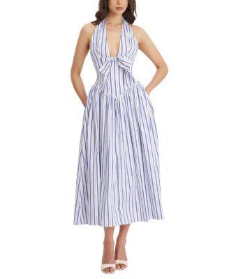 Mackenna Stripe Halter Smock Back Maxi Dress by MISS CIRCLE