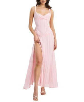 Mallory Stripe Jacquard High Slit Gown by MISS CIRCLE