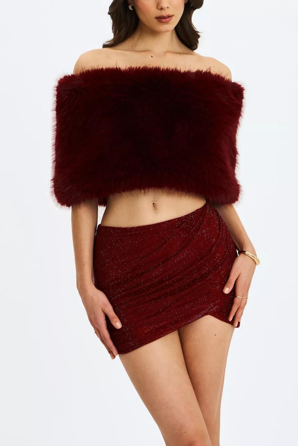 Miss Circle Darla Faux Fur Off-Shoulder Cropped Top by MISS CIRCLE