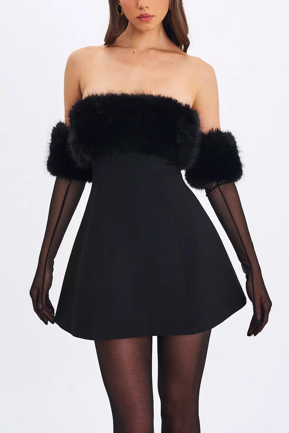 Miss Circle Evelyn Fur Trim Mini Dress by MISS CIRCLE