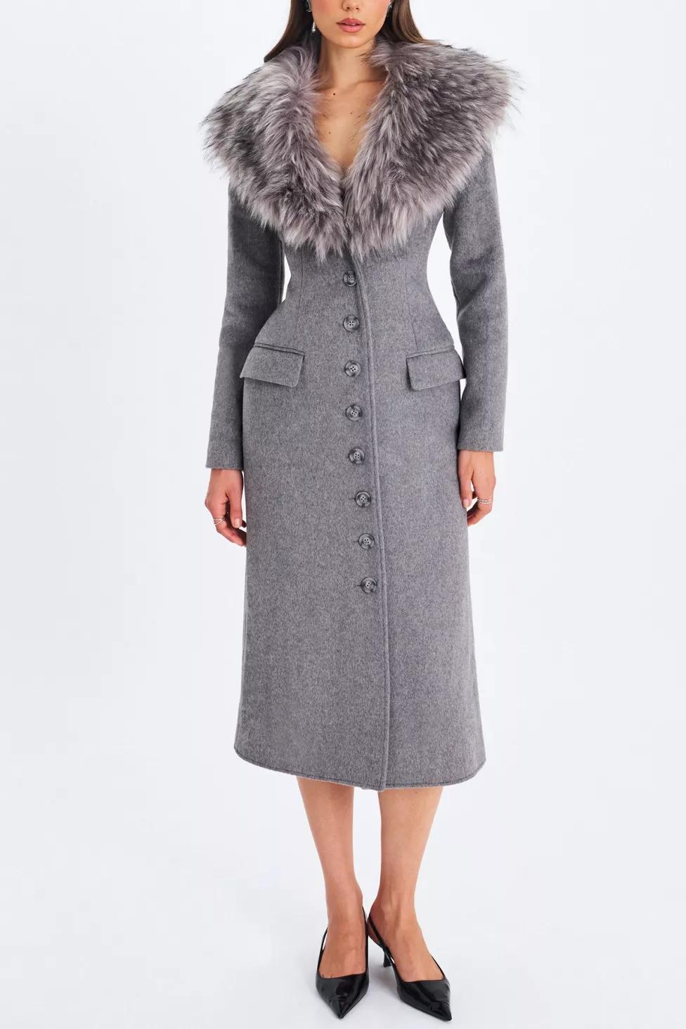 Miss Circle Faye Wool Blend Faux Fur Collared Coat by MISS CIRCLE