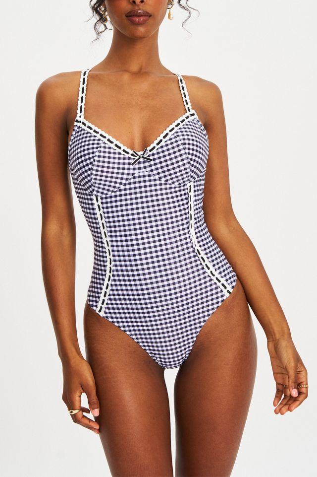 Miss Circle Gigi Gingham Lace Strap Backless Swimsuit by MISS CIRCLE