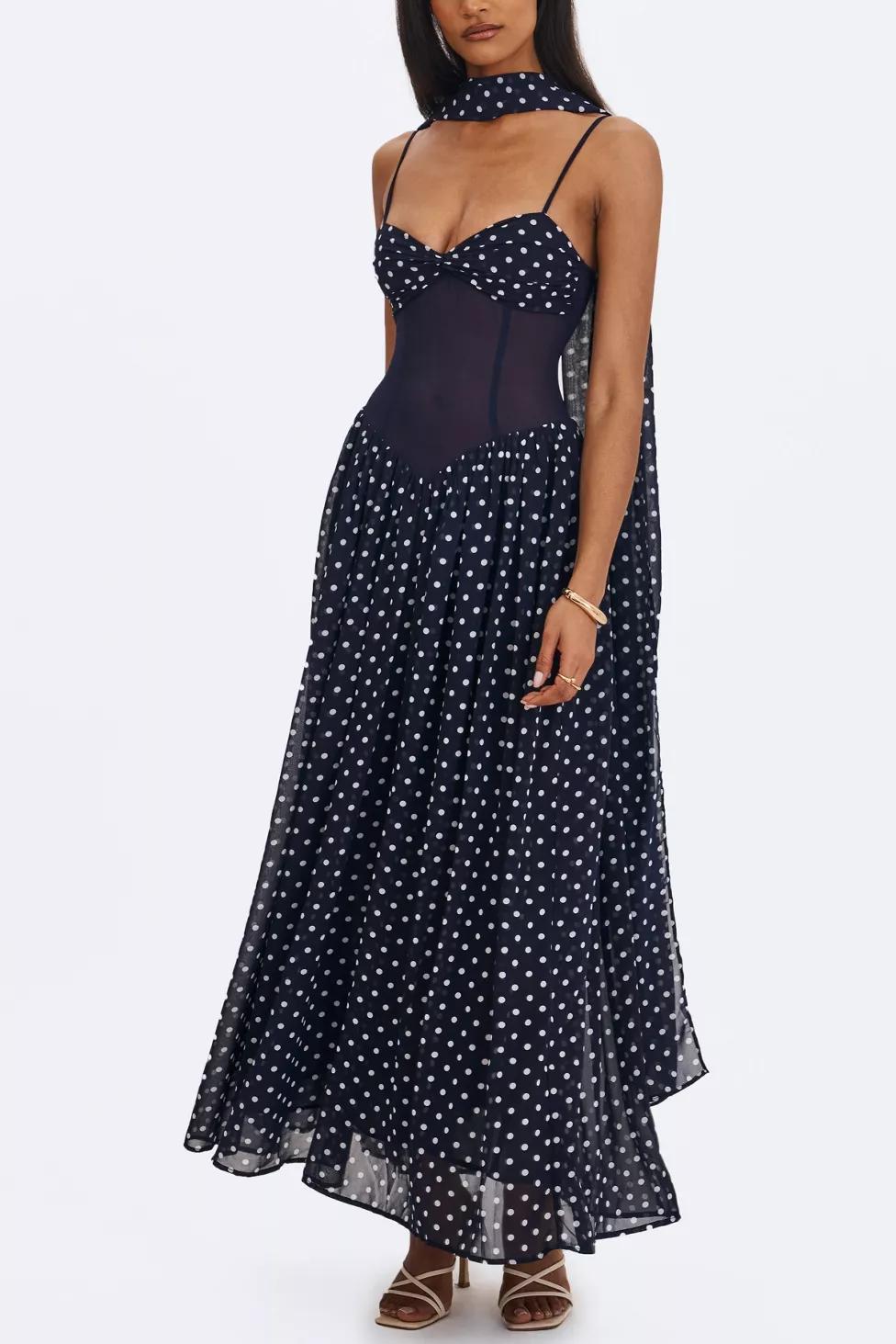 Miss Circle Juliette Polka Dot Chiffon Maxi Dress by MISS CIRCLE