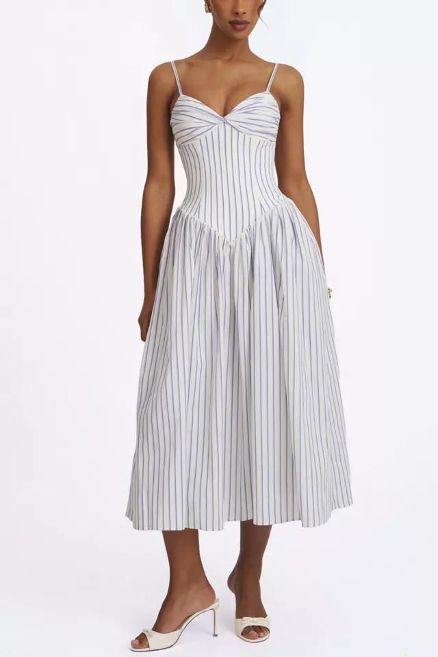 Miss Circle Olea Striped Cotton Poplin Ruched Midi Dress by MISS CIRCLE