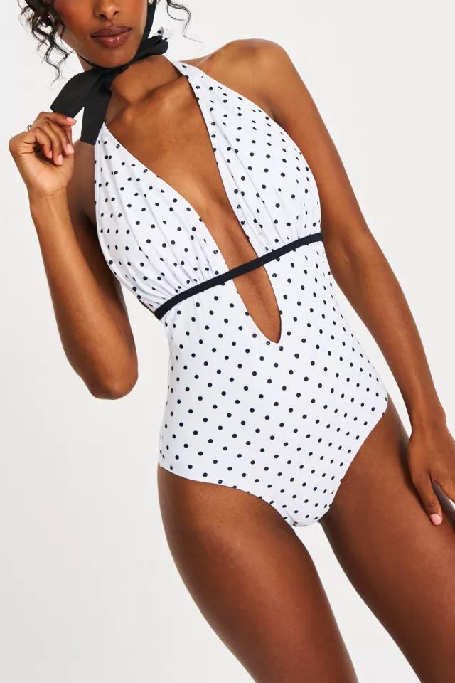 Miss Circle Olive Polka Dot Ruched Halter Backless Swimsuit by MISS CIRCLE