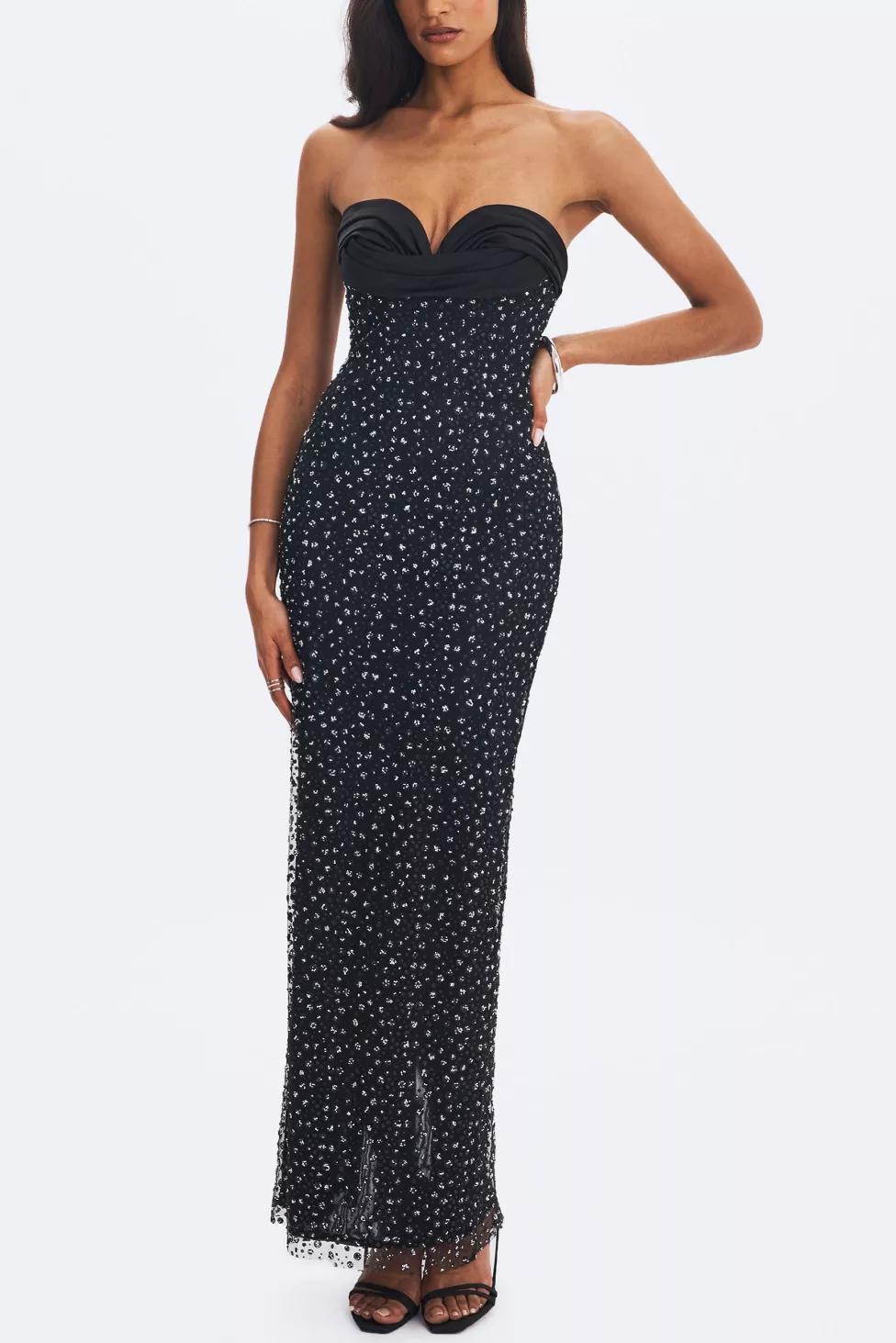 Miss Circle Preslie Satin & Crystal Mesh Maxi Dress by MISS CIRCLE