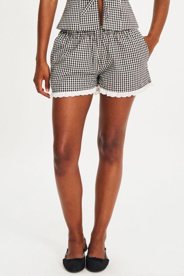 Miss Circle Qutayla Gingham Lace Trim Shorts by MISS CIRCLE