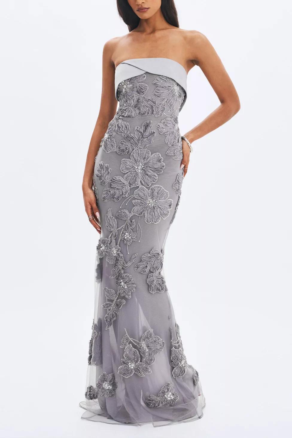 Miss Circle Raphaela Beaded Floral Strapless Mermaid Maxi Dress by MISS CIRCLE