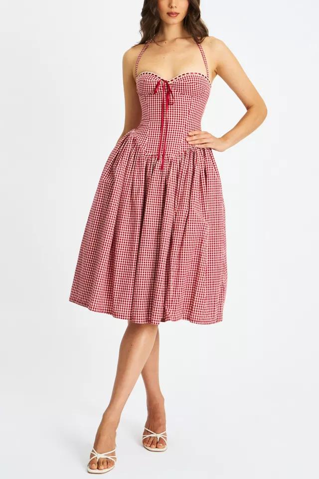 Miss Circle Susanna Cotton Gingham Drop Waist Midi Dress by MISS CIRCLE