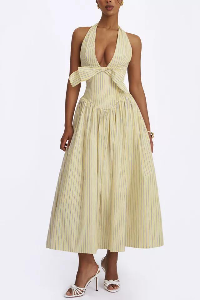 Miss Circle Talise Cotton Poplin Stripe Plunging Halter Maxi Dress by MISS CIRCLE