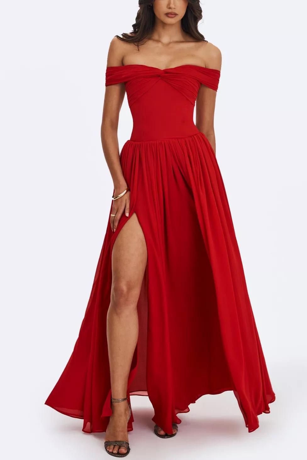 Miss Circle Tereza Georgette Bardot Maxi Dress by MISS CIRCLE