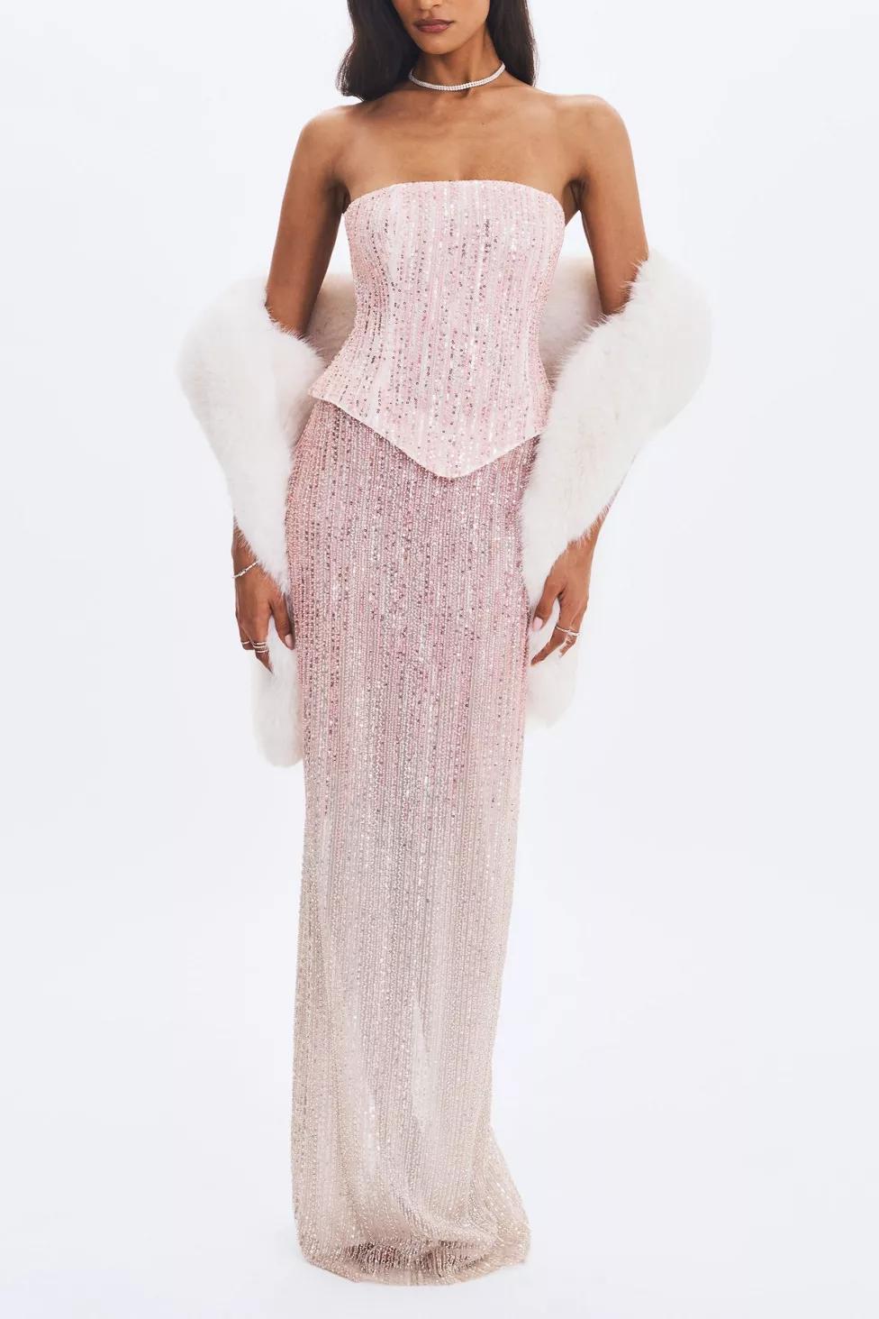 Miss Circle Tosca Beaded Gradient Strapless Maxi Dress by MISS CIRCLE