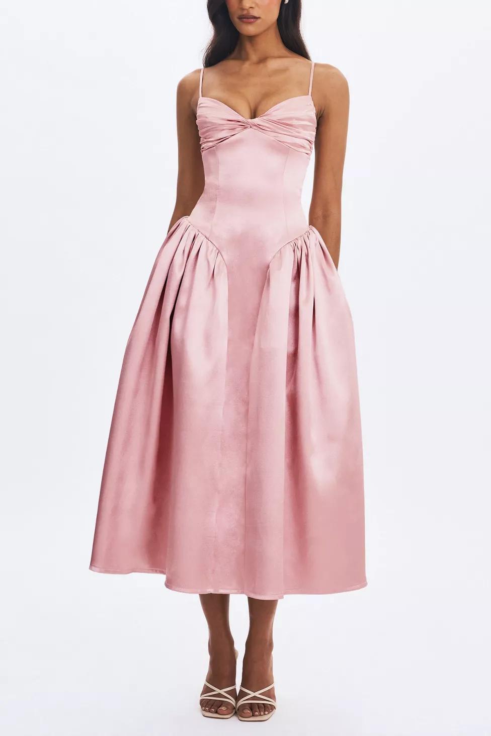 Miss Circle Tullia Satin Ruched Midi Dress by MISS CIRCLE