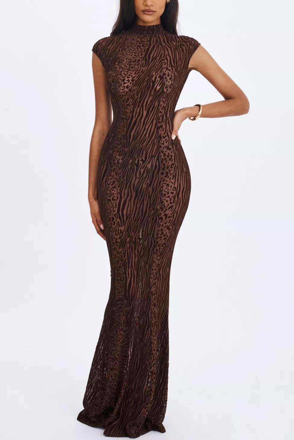 Miss Circle Tyanna Burnout Velvet Mesh Maxi Dress by MISS CIRCLE