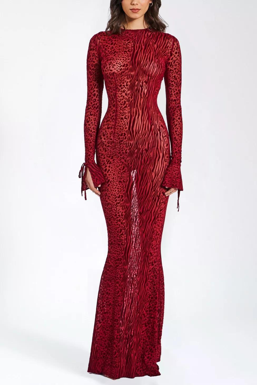 Miss Circle Waylynn Animal Print Burnout Velvet Maxi Dress by MISS CIRCLE