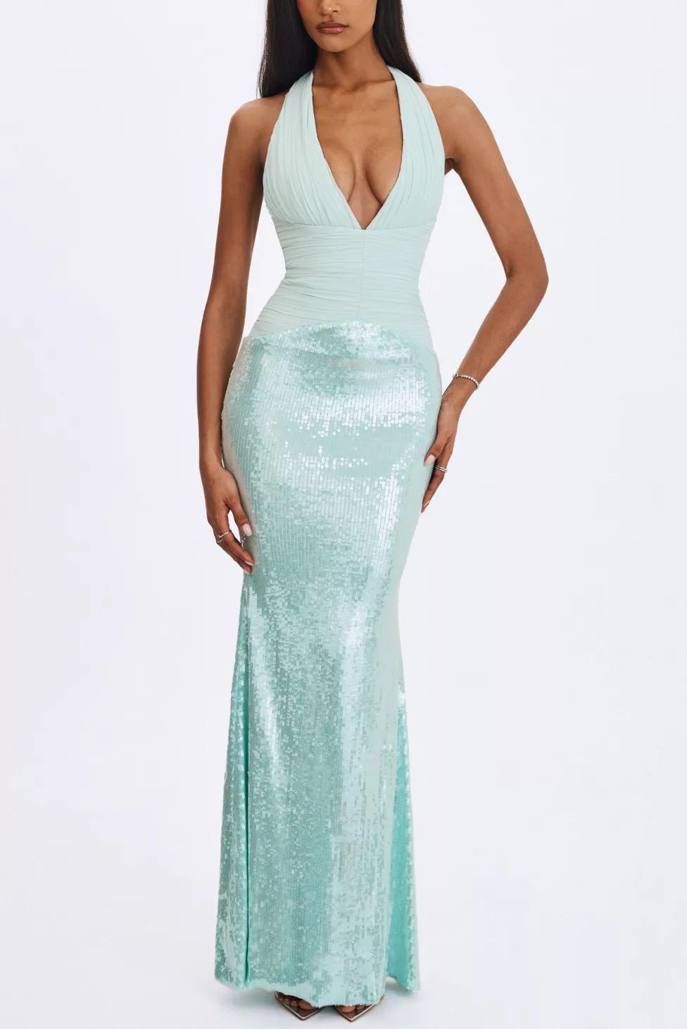 Miss Circle Wendale Sequin Plunging Mermaid Maxi Dress by MISS CIRCLE