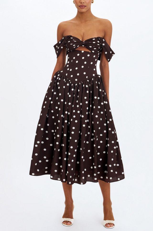 Miss Circle Xandie Polka Dot Off-Shoulder Midi Dress by MISS CIRCLE
