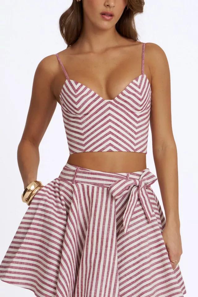 Miss Circle Xola Chevron Striped Linen Cropped Top by MISS CIRCLE