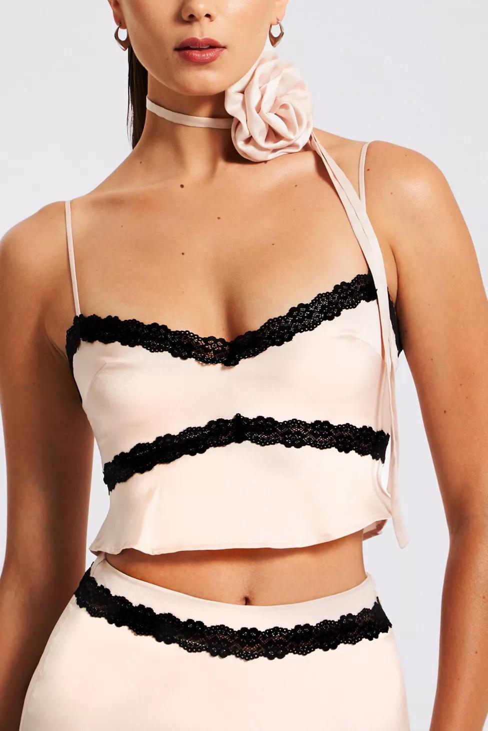Miss Circle Yareli Lace Trim Satin Top by MISS CIRCLE