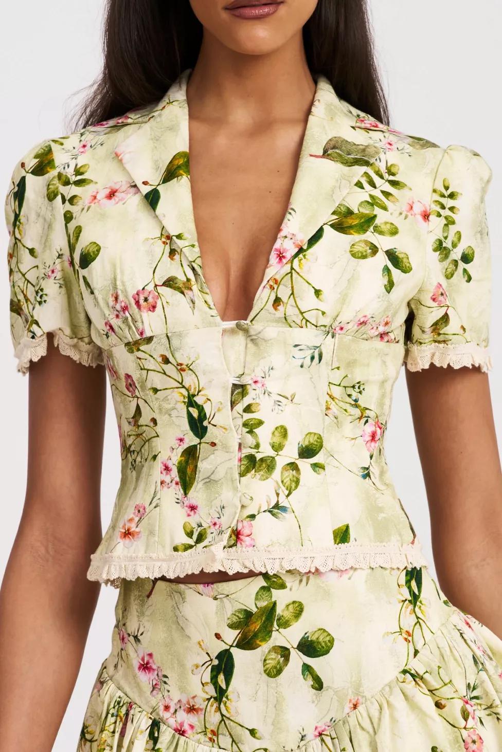 Miss Circle Zanella Floral Lace Trim Linen Top by MISS CIRCLE