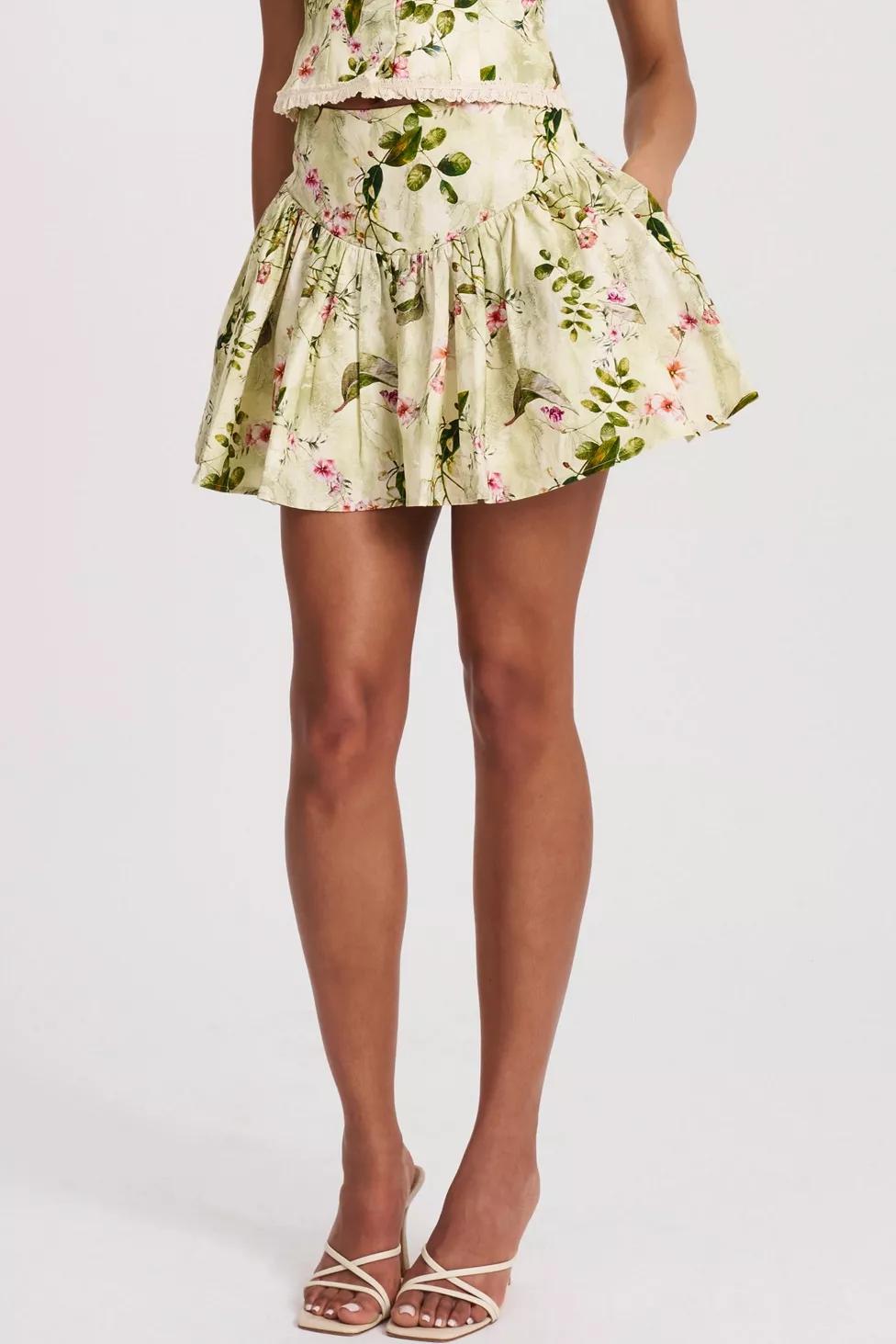 Miss Circle Zanelle Floral Drop Waist Linen Skirt by MISS CIRCLE