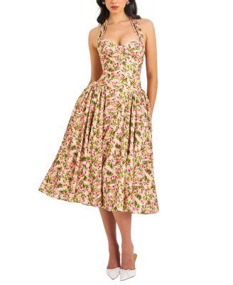Niya Floral Print Linen Halter Corset Maxi Dress by MISS CIRCLE