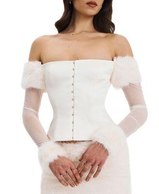 Nola Off Shoulder Faux Fur Trimmed Top by MISS CIRCLE