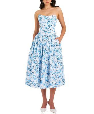 Paloma Print Linen Corset Draping Top Midi Dress by MISS CIRCLE