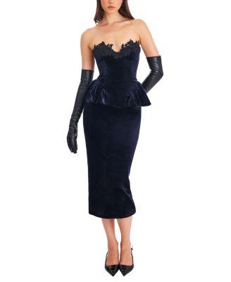 Pascha Lace Applique Strapless Peplum Maxi Dress by MISS CIRCLE