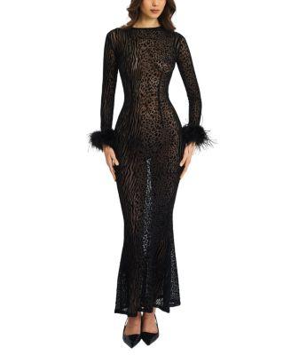 Patricia Feather Sleeve Trim Velvet Mesh Maxi Dress by MISS CIRCLE
