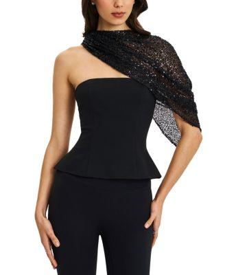 Quinette Peplum Top with Beaded Asymmetrical Cape by MISS CIRCLE