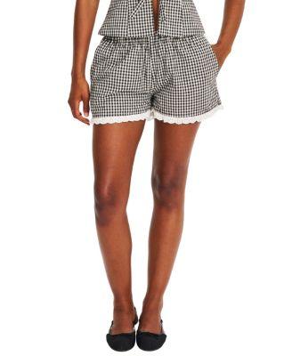 Qutayla Gingham Lace Trim Shorts by MISS CIRCLE