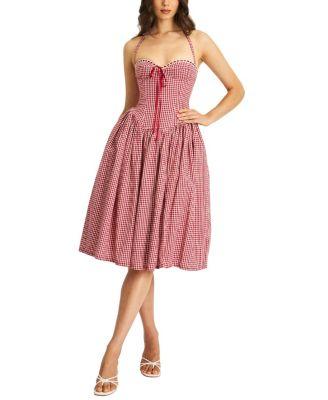 Susanna Gingham Halter Drop Waist Midi Dress by MISS CIRCLE