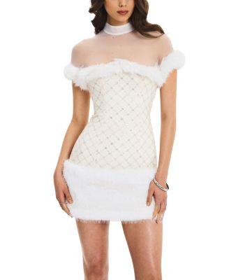 Taylor Faux Fur Trimmed Beaded Boucle Mini Dress by MISS CIRCLE